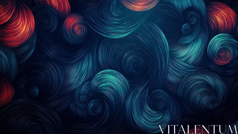 Swirling teal and crimson curls dance across a deep night sky