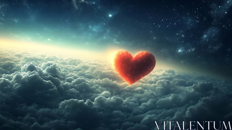 A Glowing Heart Shines Through Heavenly Clouds and Stars