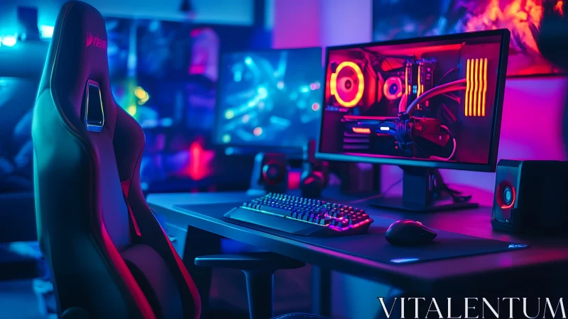 RGB illuminated gaming workstation shows configured PC setup