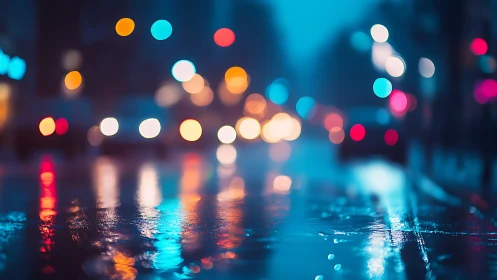 Defocused night city street with colorful car lights.