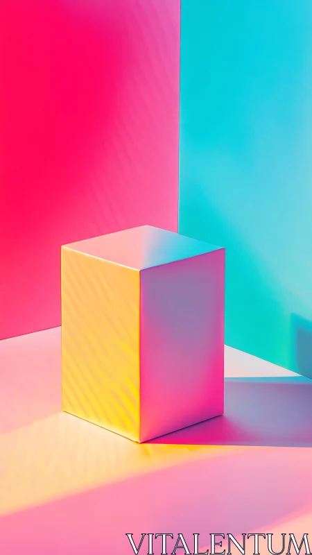 Geometric cube stands in saturated neon gradient lighting