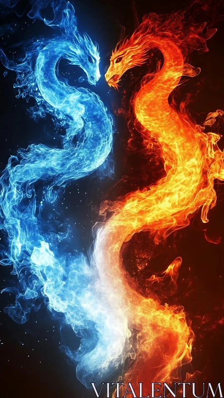Blue ice dragon and red fire dragon in direct contrast.