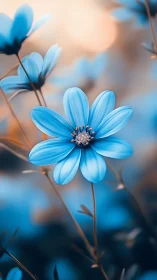 Blue cosmos flowers blooming with soft bokeh background