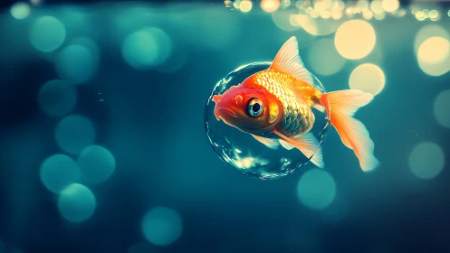 Glowing goldfish drifting through a dreamy bubble world.