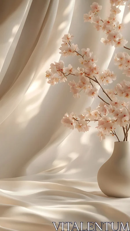 Soft light caresses cherry blossoms in a minimal vase