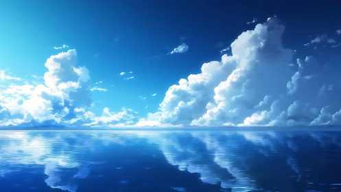 Endless blue horizon invites calm skies and mirrored clouds