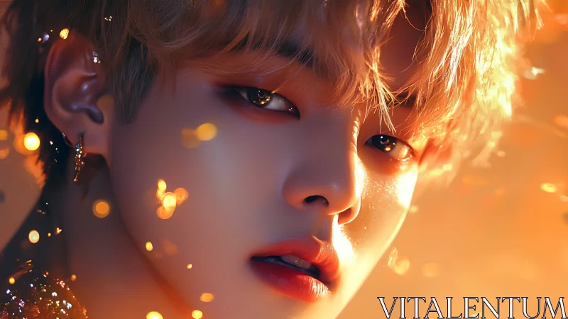 Digital painting close-up portrait with ember glow detailing.