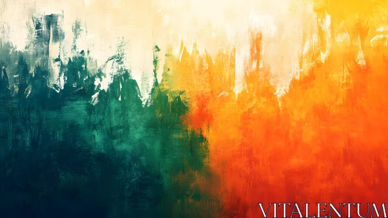 Vibrant Abstract Landscape Painting with Bold Color Contrasts.