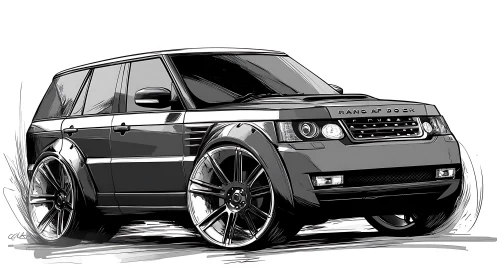 SUV sketch emphasizes aggressive stance and oversized wheels