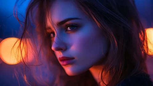 Moody blue hour portrait glows with neon rim lighting