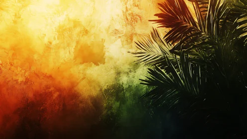 Sunlit palm shadows drifting across glowing color fields.