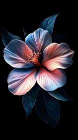 Luminous Hibiscus Bloom in Ethereal Blue and Pink