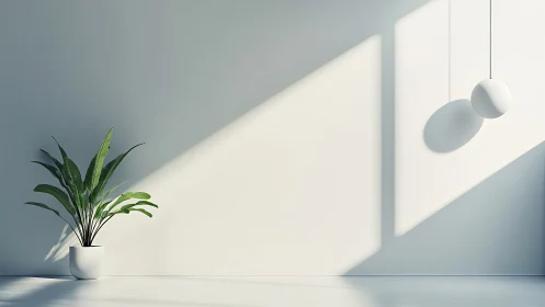 Minimalist plant interior with soft geometric daylight shadows.