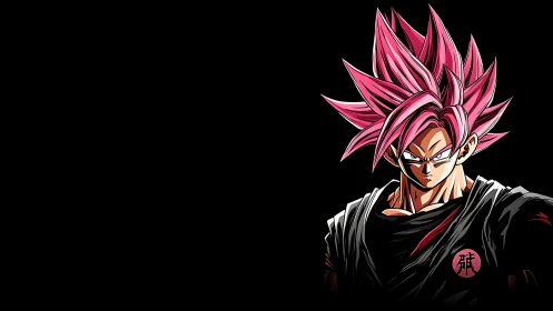 Pink haired anime warrior on stark black background.