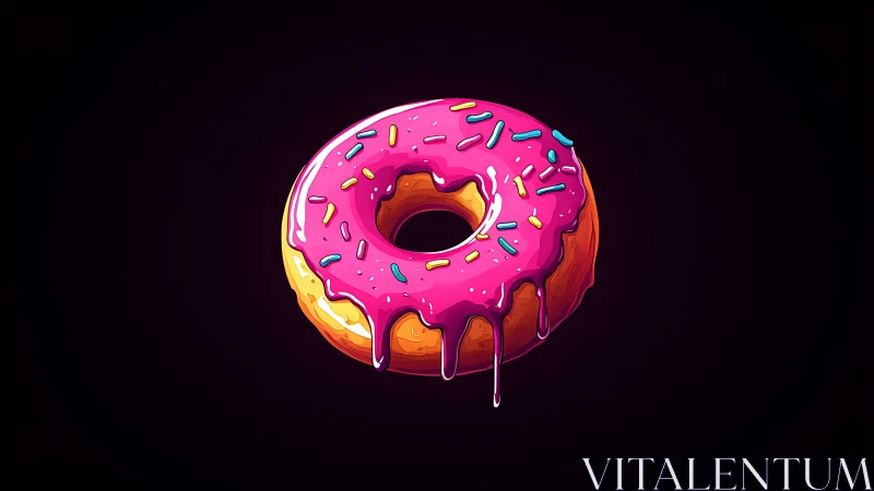 Glazed pink donut illustration with dripping icing focus.