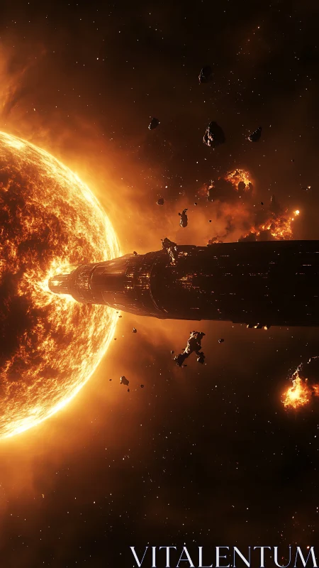 Star-warmed megastructure drifting through a glowing cosmic sky.