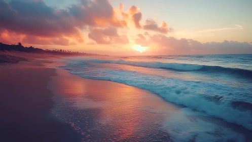 Gentle sunrise tides painting soft colors across shore.