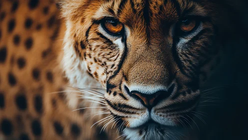 Intense Leopard Portrait with Golden Eyes and Dark Drama
