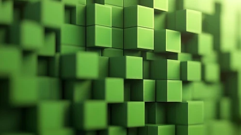 Green 3D cubes form a dynamic geometric abstract wall