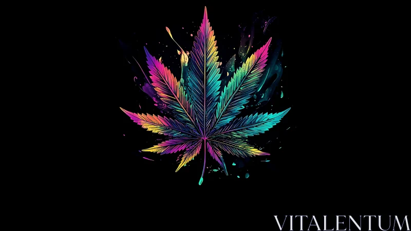 Radiant rainbow leaf splashed with electric night color.