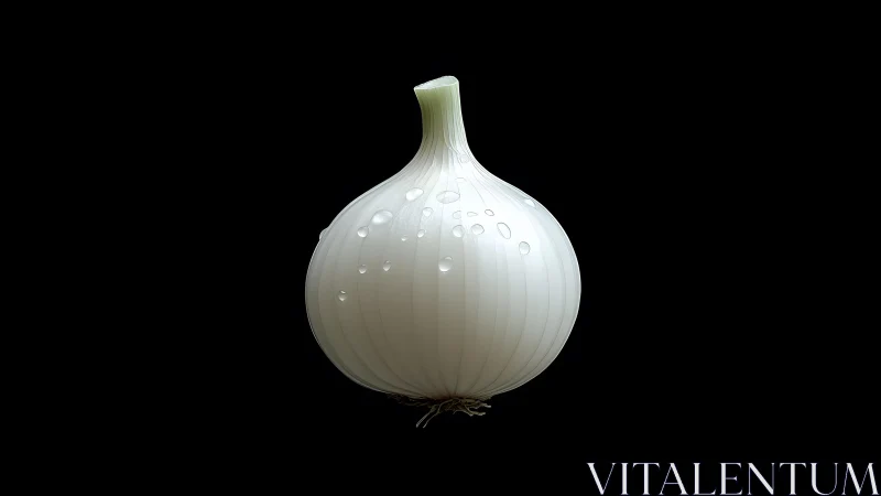 Gentle white onion glowing softly against deep black.