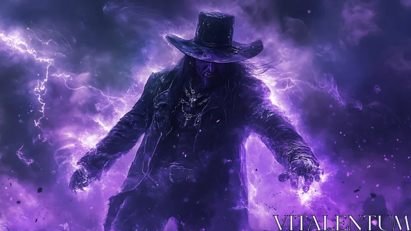 Storm-forged sorcerer strides through glowing violet thunder.