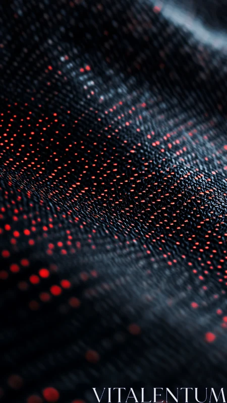 Glowing red data points flow across dark digital waves.