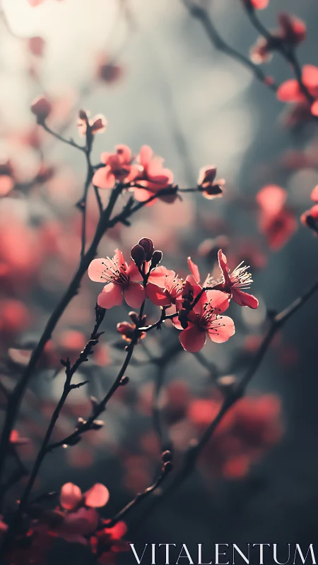 Shallow depth-of-field macro floral composition with selective focus on crimson blossoms