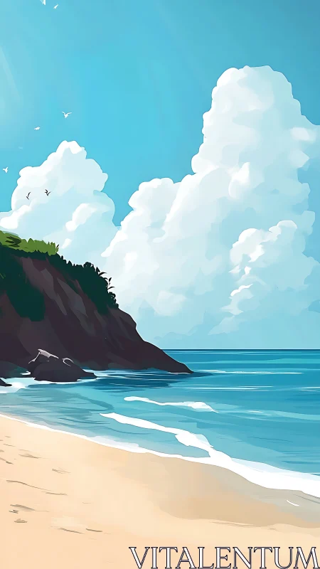 Coastal Cliff Beach Landscape with Clouds