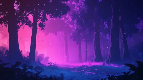 Neon Forest Landscape with Mystical Glow.