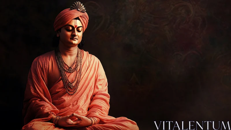 Serene orange robed meditator rests in peaceful stillness