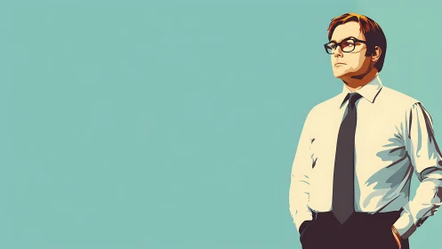 Vectorized office professional under minimalist teal field.