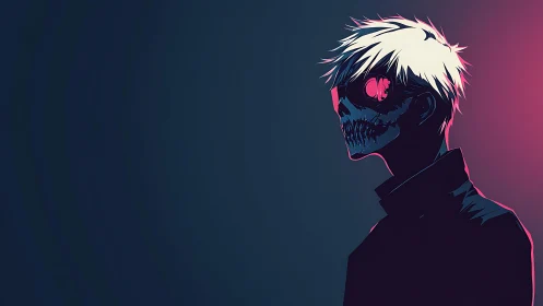 Neon-eyed skull loner under midnight cyber glow.