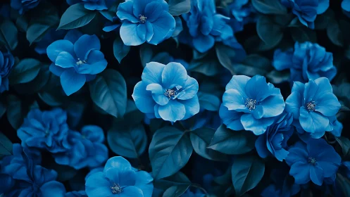Blue Flowers in Full Bloom: Dense Garden Scene.