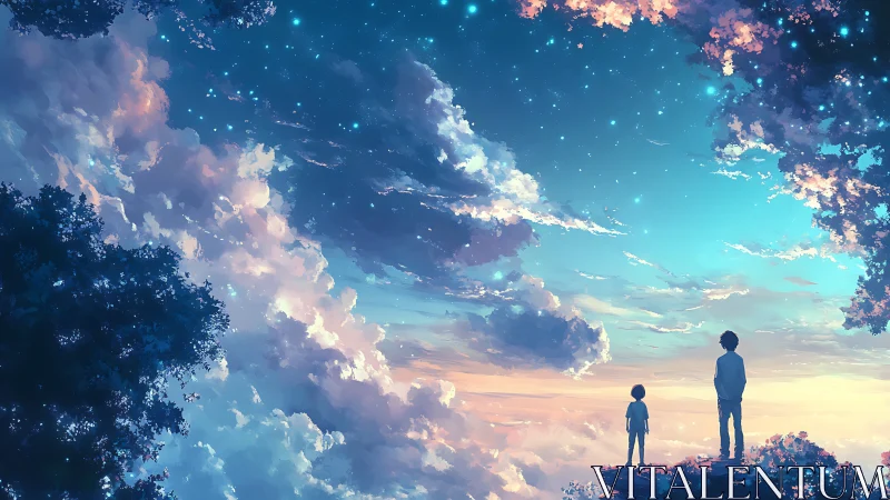 Two quiet dreamers trade secrets with the newborn evening sky