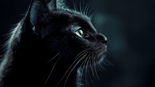 Black Cat Profile Against Dark Background