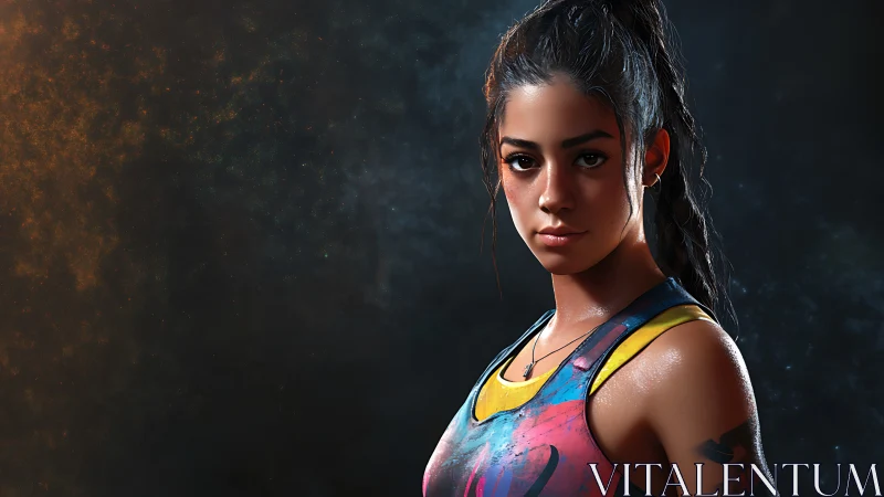 Confident athlete in colorful gear framed by glowing dusk.