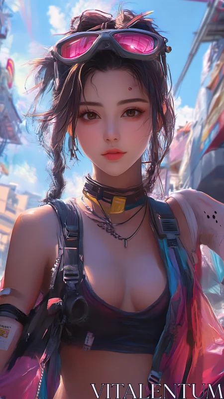 Cyber street runner rendered with high-gloss lighting and vibrant bokeh