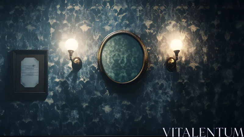 Softly lit vintage mirror wall glowing with quiet charm.