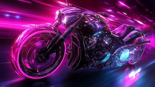 Neon-saturated cyber-motorcycle in high-velocity motion field.