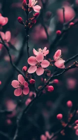 Pink Blossom Branches with Deep-Focus Bokeh Rendering.
