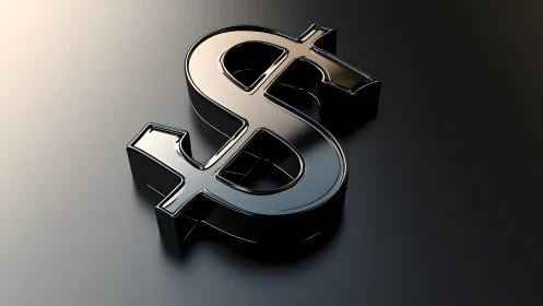 Glossy Black Dollar Symbol on Gradient Background, 3D Illustration.