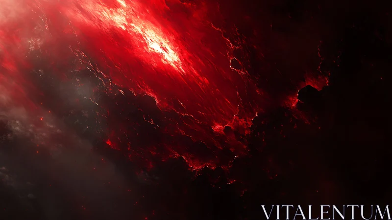 Stellar-scale red plasma cascade in turbulent nebular void.