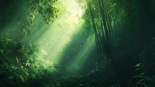 Luminous Forest Canopy with Cathedral Light Rays