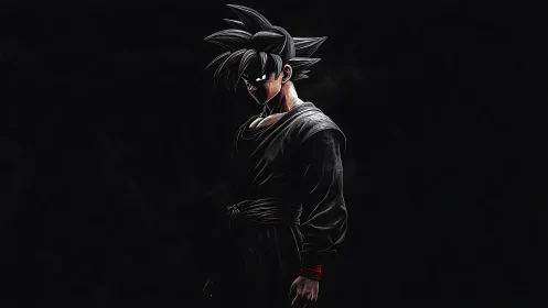 Brooding black-clad warrior in dramatic anime shadow work.