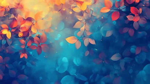 Chromatic foliage gradient with luminous bokeh field overlay.