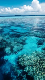 Tropical coral reef under crystal clear turquoise sea surface.