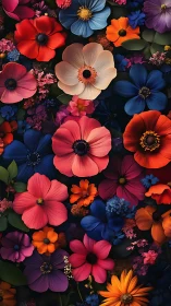 Vibrant Digital Floral Composition with Layered Colorful Blooms