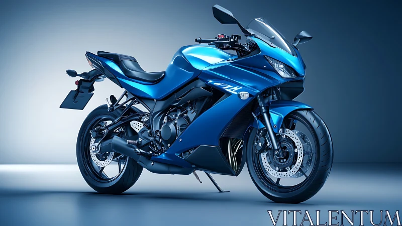 Electric blue sportbike poised like a chrome thunderbolt.