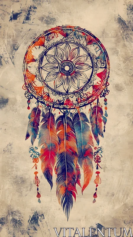 Dreamcatcher of painted feathers and inked midnight echoes.
